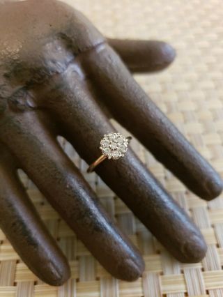Vintage 10k Gold Magnolia Signed Natural Diamonds Cluster Ring.  25tcw Sz 6