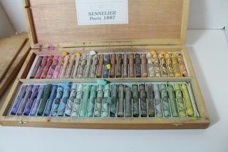 50 Piece Vintage Sennelier Soft Pastels Wood Box Set a l ' ecu Paris 1887 4