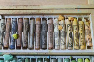 50 Piece Vintage Sennelier Soft Pastels Wood Box Set a l ' ecu Paris 1887 8