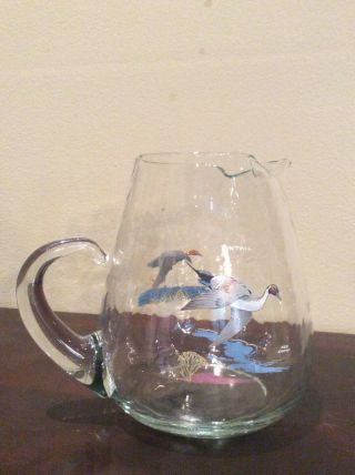 Vintage Ned Smith Orvis Optic Glass Cocktail Pitcher.  Painted.  Signed