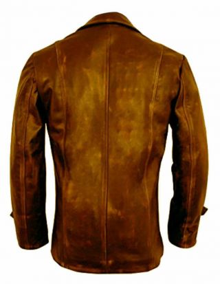 Men ' s Leather Jacket Brown Vintage Distressed Biker 3/4 Coat Aviator Cafe Racer 2