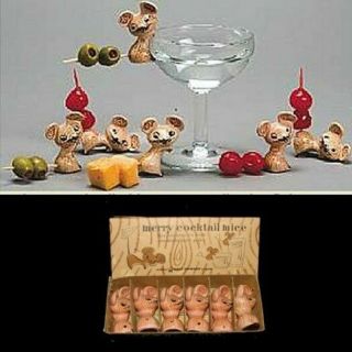 Rare Holt Howard Merry Mouse Cocktail Cherries & Olives Pixie Holders Cute