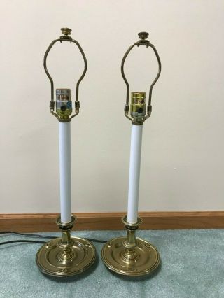 Vtg Pair Stiffel Brass Candlestick Banquet Buffet Lamps 22 " To Finial Vguc 8613