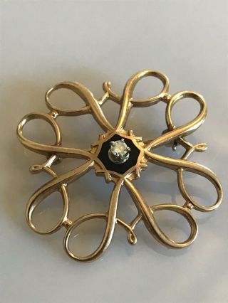 Vintage Solid 10k Yellow Gold And Diamond Pin Brooch By Robbins W