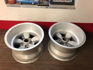 Vintage 1950s 1960s Gm Chevy Gasser Torque Thrust Style Wheels 15 " X10 " Aluminum