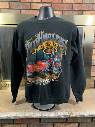 Vintage 1988 Harley Davidson Sidecar Motorcycle Whiskey Crewneck Sweatshirt Rare