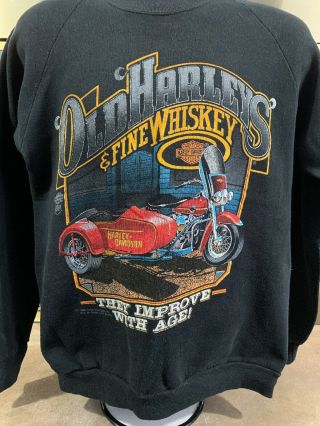 Vintage 1988 Harley Davidson Sidecar Motorcycle Whiskey Crewneck Sweatshirt RARE 2