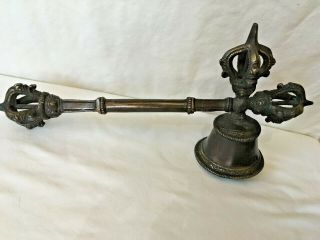 Vintage Handheld Bell Brass Bronze Tibetan Temple Ritual Indian Buddhist Bell