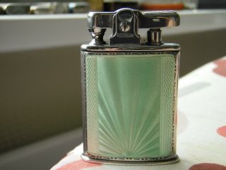 Ronson Lighter,  Silver Sleeve With Green Sunburst Pattern,  Rare