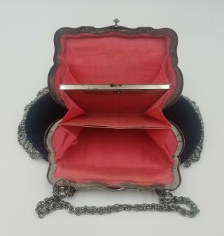 Antique Victorian Edwardian French Breveté Beaded Velvet Bag & Coin Purse 5