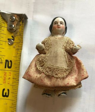 Antique 2 3/4” Frozen Charlotte German China Doll House Orig Dress