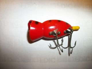 VINTAGE HULA POPPER FISHING LURE IN TOUGH ORANGE WITH BLACK SPOTS 4