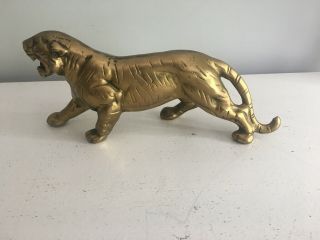 Vintage Solid Brass Stalking Tiger Figure Sculpture 9.  25 " X 4 " Statue Paper Weig
