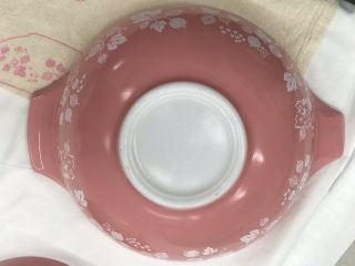 Vintage Pyrex Pink Gooseberry Cinderella Bowl Set With Matching Dish Towel 2
