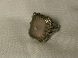 Vintage/antique Unusual Sterling Silver,  Center Diamond Camphor Glass Ring,  Sz 7.  5