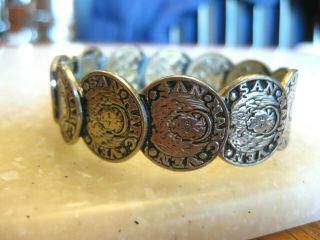 Whiting & Davis Hinged Cuff Bracelet / Lion Of St Mark Holding Book / Soldi Coin