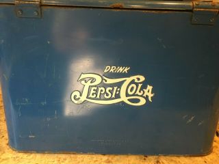 Vintage 1950s Blue Pepsi Metal Cooler Ice Chest with Attached Lid 2