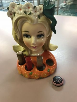 Vintage Inarco Lady Head Vase Lipstick Holder With Vintage Lipsticks,  Adorable