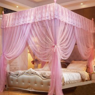 Princess 4 Corners Bed Curtain Canopy Nets Mosquito Netting No/With Frame (Post) 7