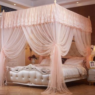 Princess 4 Corners Bed Curtain Canopy Nets Mosquito Netting No/With Frame (Post) 8
