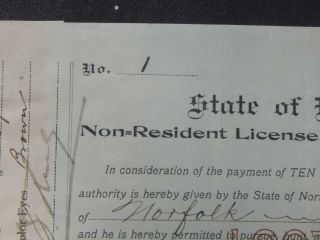1903 NORTH CAROLINA NON - RESIDENT HUNTING LICENSE,  PASQUOTANK COUNTY,  FIRST ISSUED 3