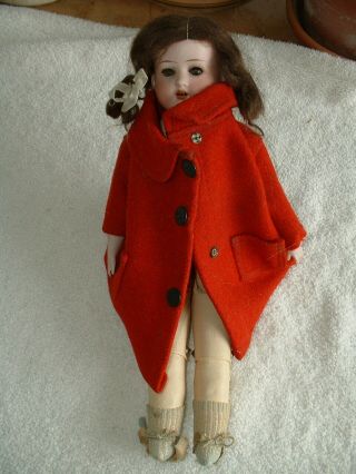 Antique Bisque head Leather body OUR PET Doll from Germany 275 w/ red wool coat 2