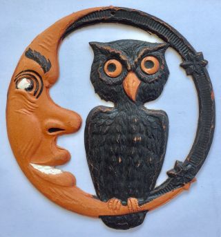 Hard To Find 5 1/4” 1920’s Vintage Halloween Owl & Moon Die Cut German Germany