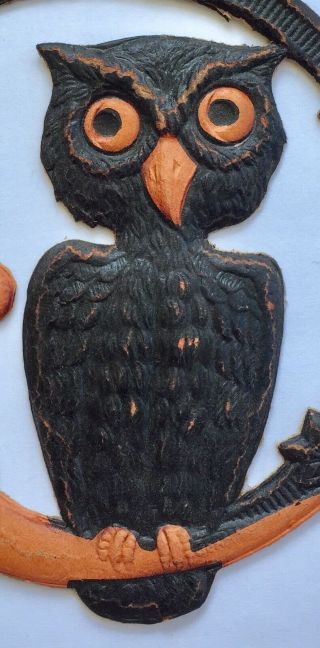Hard To Find 5 1/4” 1920’s Vintage Halloween Owl & Moon Die Cut German Germany 2