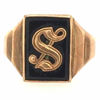 10k 417 Rose Gold Onyx Initial " S " Ring 3.  06 Grams Not Scrap Size 7.  75 Art Deco