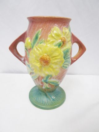 Vintage Roseville Art Pink Peony Double Handle Vase 61 - 7 "