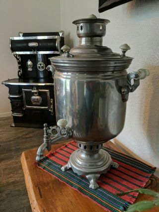 Vintage 1970 Samovar Urn Tea Heater Dispenser Russian Nickel Plated Brass