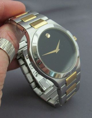 Vintage Swiss Men Stainless Steel Two Tone Movado Sapphire Crystal Quartz Watch
