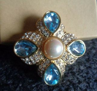 Nolan Miller Blue Topaz And Pearl Pin Pendant Brooch