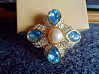 Nolan Miller Blue Topaz and Pearl Pin Pendant Brooch 2