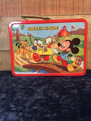 1954 Vintage MICKEY MOUSE metal LUNCH BOX - - Walt Disney Productions,  Adco 3