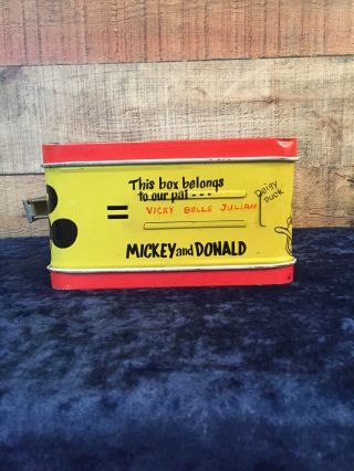 1954 Vintage MICKEY MOUSE metal LUNCH BOX - - Walt Disney Productions,  Adco 5