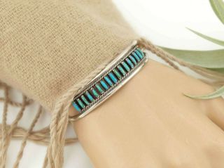Vtg Sterling Silver Zuni Needlepoint Turquoise Cuff Bracelet 6