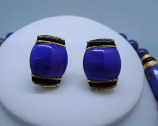 Vintage KYLO Kai Lin Yo Lapis Onyx Necklace Clip Earring Set 4