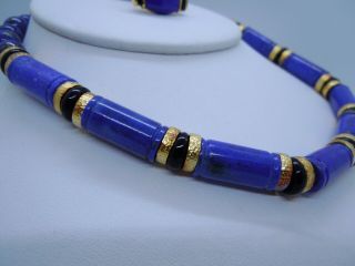 Vintage KYLO Kai Lin Yo Lapis Onyx Necklace Clip Earring Set 8