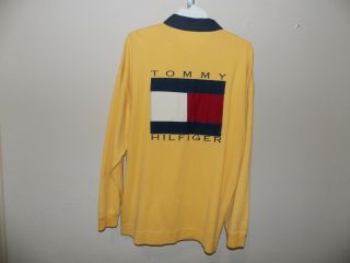 Rare,  Vintage Tommy Hilfiger Spell Out Flag Rugby Long Sleeve Polo Shirt Men Xxl