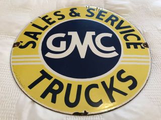 Vintage Gmc Trucks Porcelain Sign,  Service,  Pump Plate,  Gas,  Oil,  Motor Car