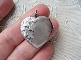 Antique Art Nouveau German 800 Silver Ivy Design Heart Photo Locket Charm