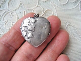 Antique Art Nouveau German 800 Silver Ivy design heart photo locket Charm 2