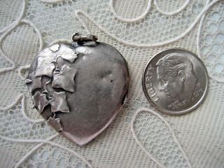 Antique Art Nouveau German 800 Silver Ivy design heart photo locket Charm 5