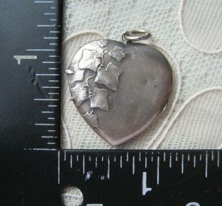 Antique Art Nouveau German 800 Silver Ivy design heart photo locket Charm 6