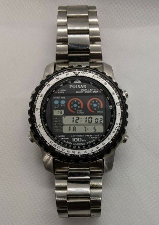 Pulsar W358 - 5A00 by Seiko - Vintage 1991 Digital Pilot Navitimer Watch 4
