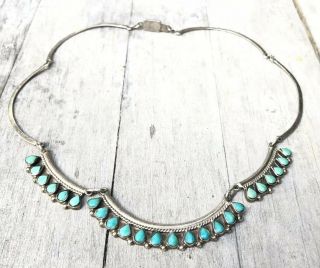 Mexico Sterling Silver Turquoise Petit Point Collar Taxco 925 Necklace Vintage