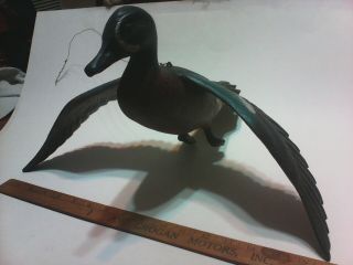 Hand Carved Painted Blue Wing Teal Drake Flying Wood Duck Decoy Casey Edwards