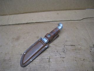 Vintage Western Usa 66 Fixed Blade Hunting / Bowie Knife W/ Leather Sheath