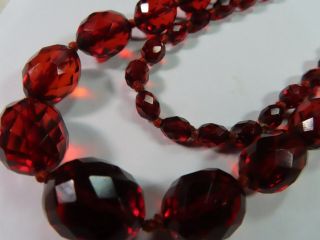 Vtg Art Deco Cherry Amber Bakelite Faceted Graduated Bead Necklace 38g 35 "